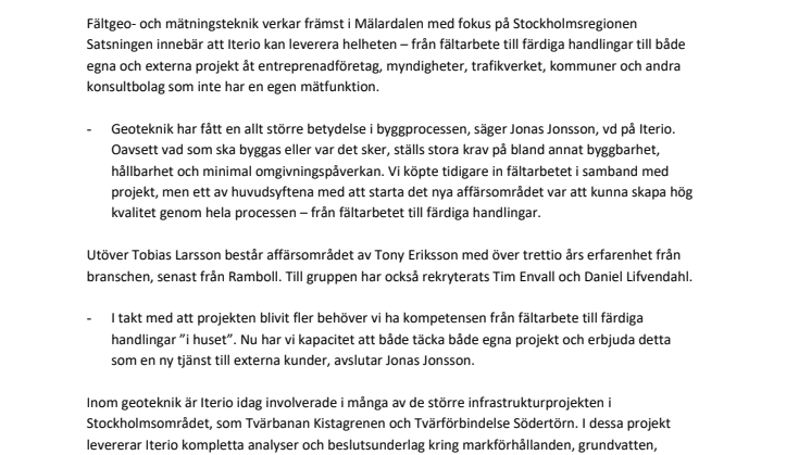 Iterio stärker kompetensen inom geoteknik med fältgeo- och mätteknik