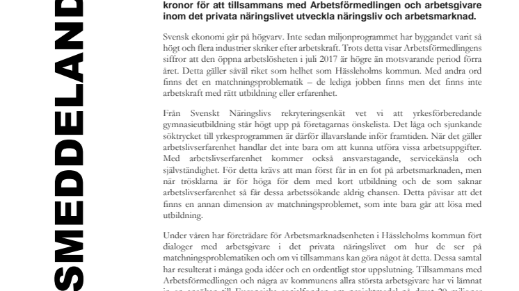 Näringslivet i Hässleholms kommun gör innovativ satsning på smidigare arbetsmarknad  