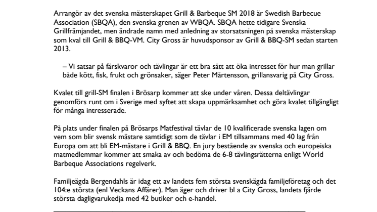 City Gross står bakom att EM i grillning genomförs i Sverige 2018