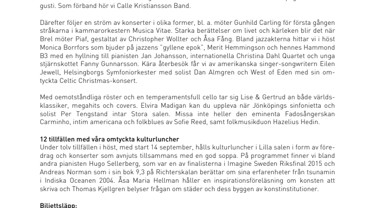 Stjärnserien och kulturluncherna på Kulturkvarteret i höst! 