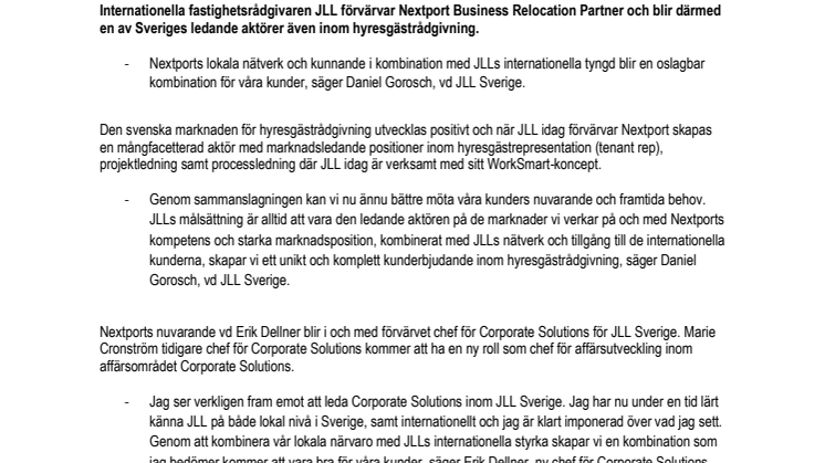 JLL förvärvar Nextport 