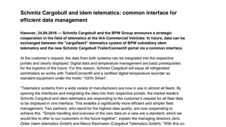 Schmitz Cargobull and idem telematics: common interface for efficient data management