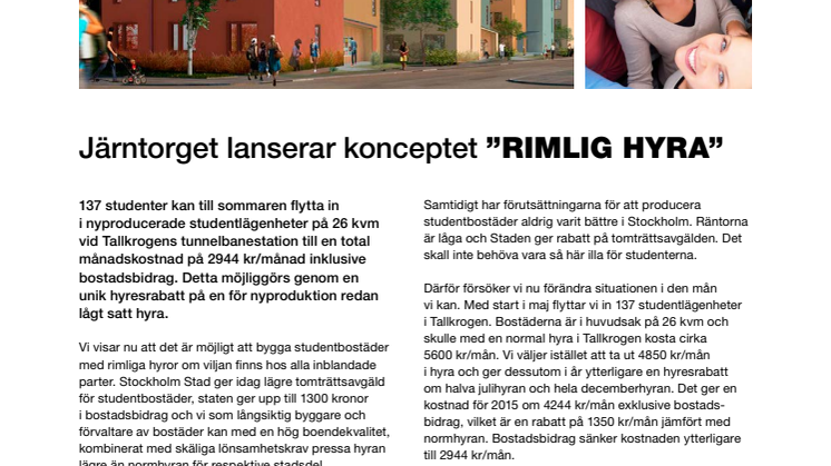 Järntorget lanserar konceptet "Rimlig hyra"