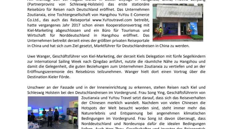 Hangzhou/China setzt auf Reisen nach Kiel und Schleswig-Holstein
