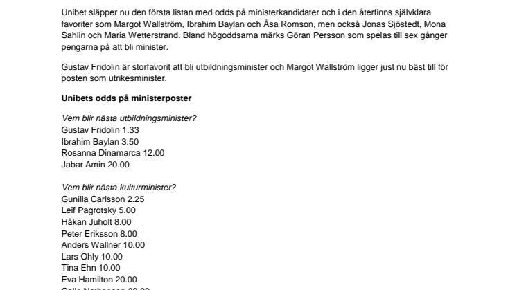 Oddsen visar vilka som blir ministrar