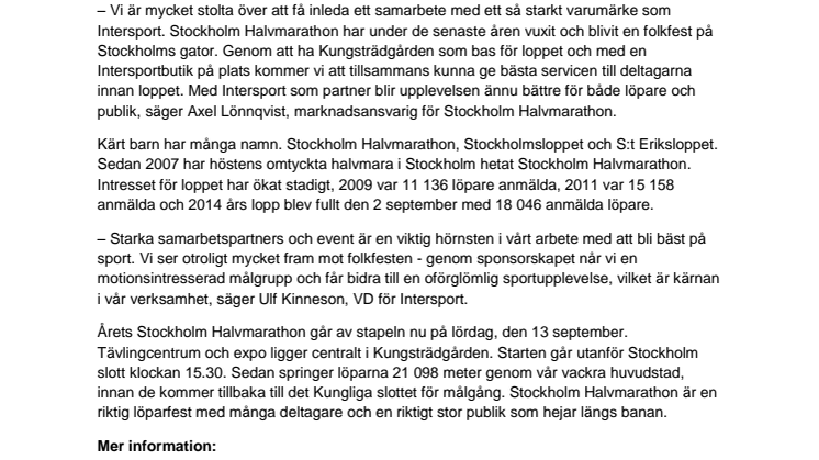 Intersport ny sponsor för Stockholm Halvmarathon