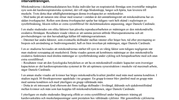 Mitokondriernas inverkan på syretransport och prestationsförmåga