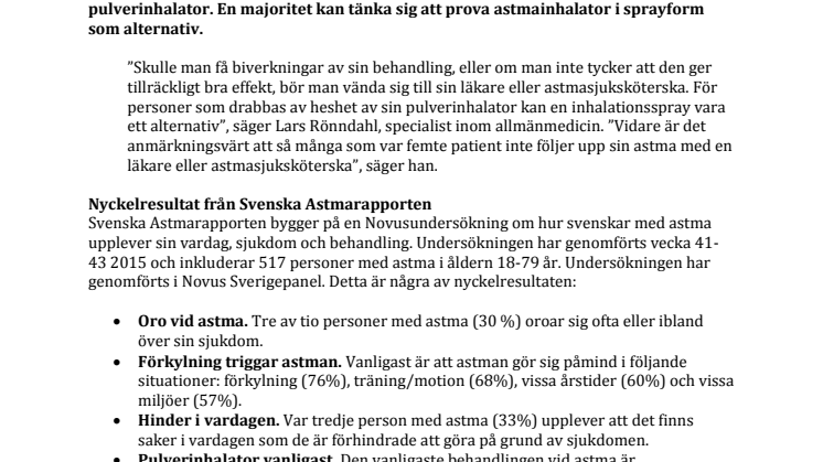 Novusundersökning: Varannan får biverkningar av sin pulverinhalator - sju av tio kan tänka sig att prova en spray istället
