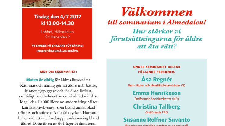 Seminarium i Almedalen: Hur stärker vi förutsättningarna för äldre att äta rätt?