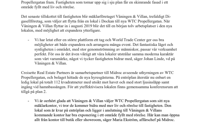 Våningen & Villan blir ny hyresgäst i World Trade Center Malmö  