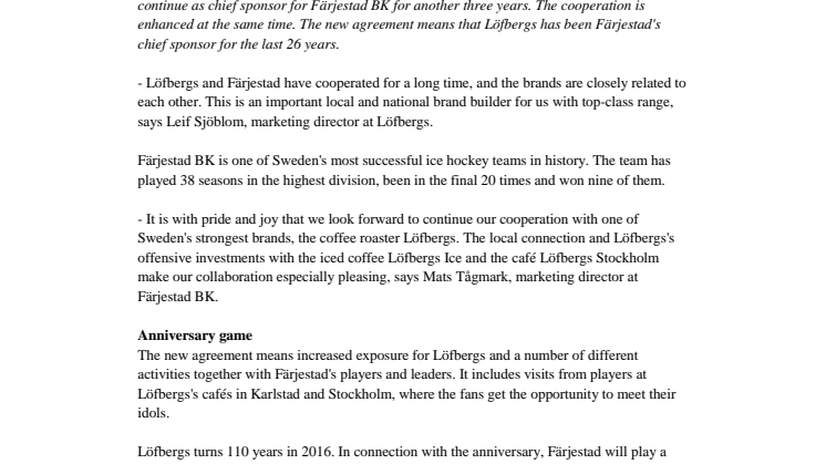 Löfbergs extends with Färjestad BK