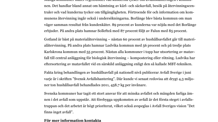 Sveriges bästa kommuner på avfallshantering