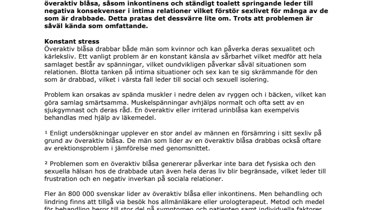 Sexlivet kompliceras av en överaktiv blåsa
