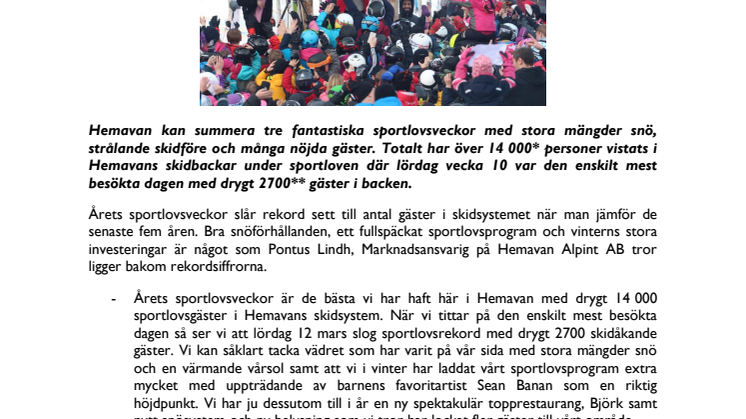 Rekordmånga besökte Hemavan under sportloven!