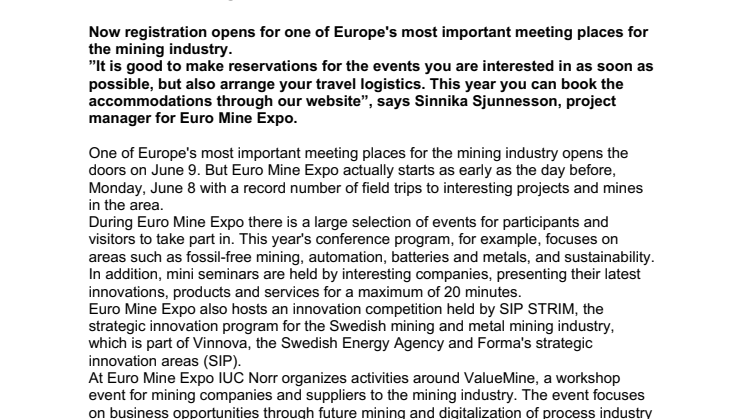 Registration opens for this year's Euro Mine Expo – filled with interesting events