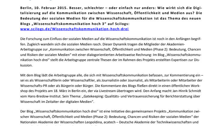 Neuer Blog „Wissenschaftskommunikation hoch drei“: Welche Veränderungen bringen die sozialen Medien?