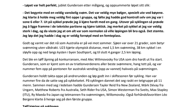 Jørgen Gundersen med sterkt løp i U23-VM i Australia i dag