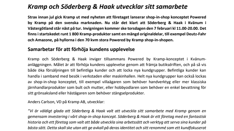 Kramp och Söderberg & Haak utvecklar sitt samarbete