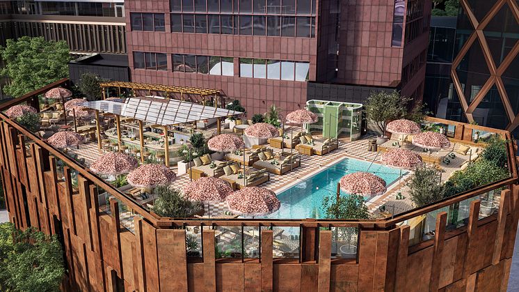 På taket av Big Stage adderar Jacy'z Hotel & Resort en pool club under bar himmel