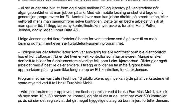 En ny generasjon programvare for EU-kontroll skal gjøre det enklere for både verksted og bileier
