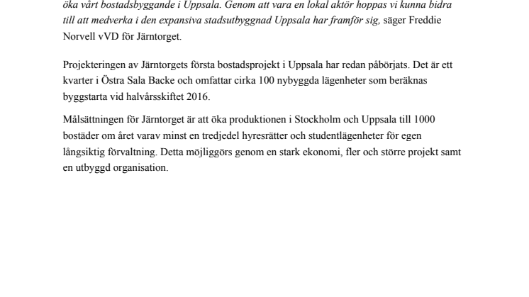 Järntorget anställer Regionchef i Uppsala