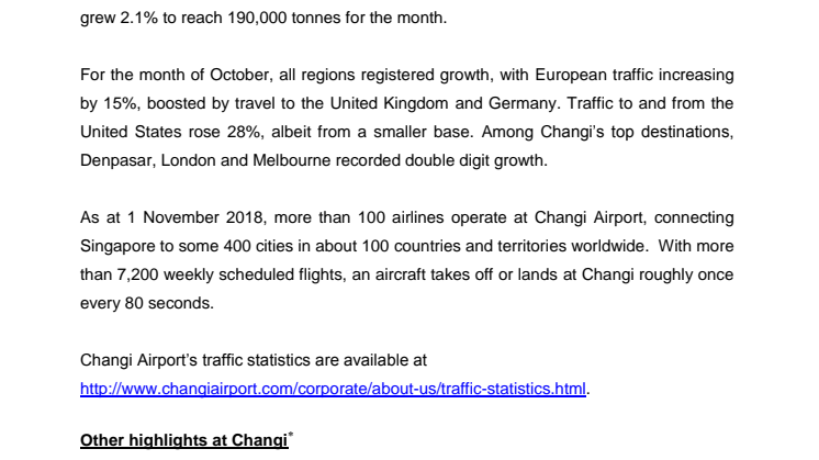 Operating Indicators for October 2018