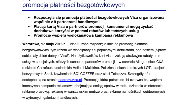 „Spraw sobie cały dzień dobry z Visa!” – nowa promocja płatności bezgotówkowych
