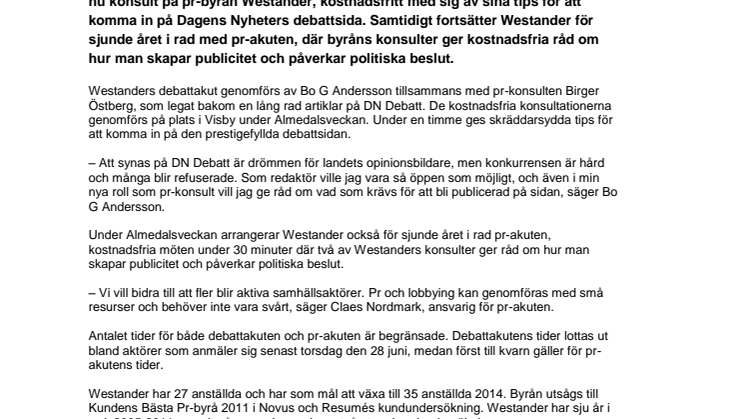 Westander öppnar debattakut i Almedalen
