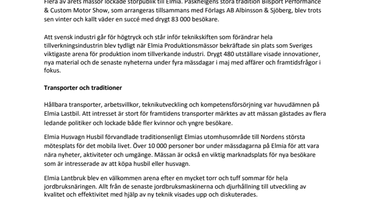 Positivt år med spännande framtidsvy för Elmia