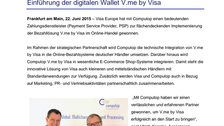 Visa Europe und Computop – Partnerschaft zur Einführung der digitalen Wallet V.me by Visa