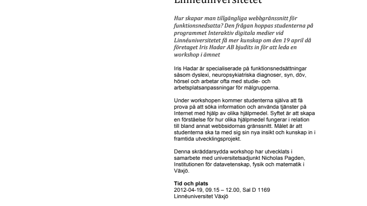 Iris Hadar leder workshop om tillgänglighet på Linnéuniversitetet