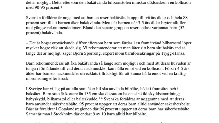 Vartannat barn i 3-5 års ålder sitter osäkert i bilen