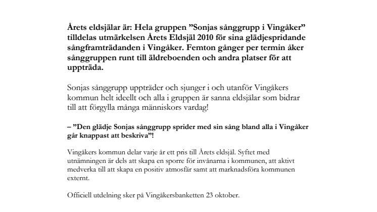 Årets eldsjäl(ar) utsedd i Vingåker