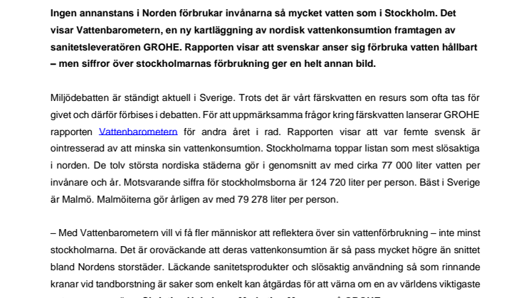 Låga grundvattennivåer till trots: Stockholmarna förbrukar mest vatten i Norden
