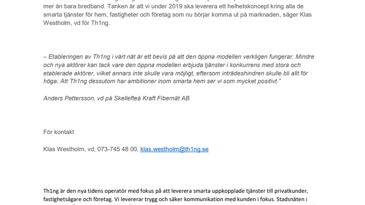 Th1ng lanseras nu i Skellefteå Krafts fibernät, Skekraft.net