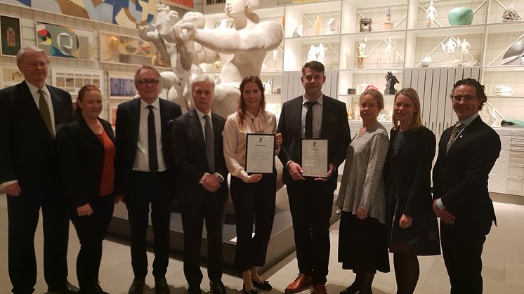 Pristagare Alexandra Laurén vVD, Skanska Sverige och Andreas Schönström Kommunalråd, Malmö stad