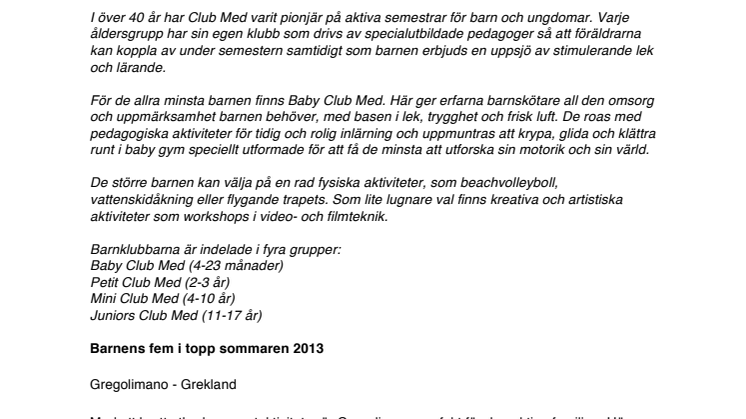 Topp 5 för barn hos Club Med