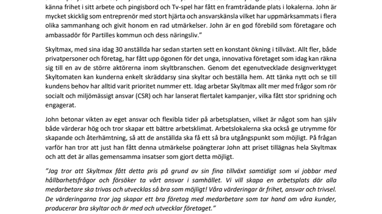John Eskilsson, Skyltmax.se – Årets Företagare i Partille 2018
