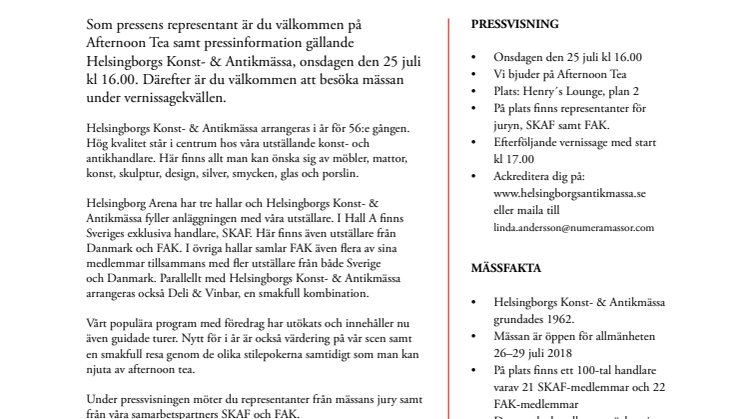 Helsingborgs Konst- & Antikmässa - Pressinbjudan