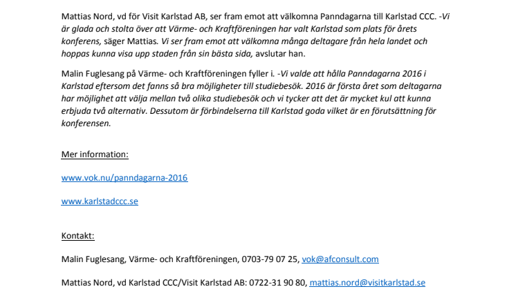 Panndagarna till Karlstad
