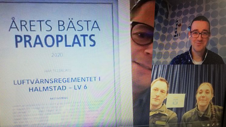 På bilden syns: Jonas Bergman (M) kommunstyrelsens ordförande till vänster, Bob de Vries - praosamordnare (längst upp till höger), Anders Fall och Linnea Fernström - LV 6 (längst ner till vänster)