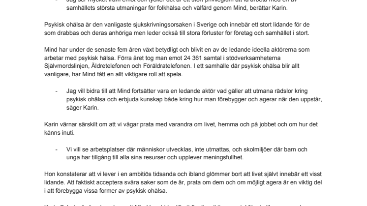 Karin Schulz ny generalsekreterare för Mind