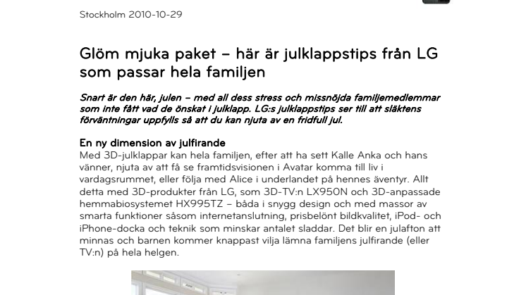 Glöm mjuka paket – här är julklappstips från LG som passar hela familjen