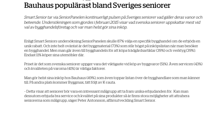 Bauhaus populärast bland Sveriges seniorer