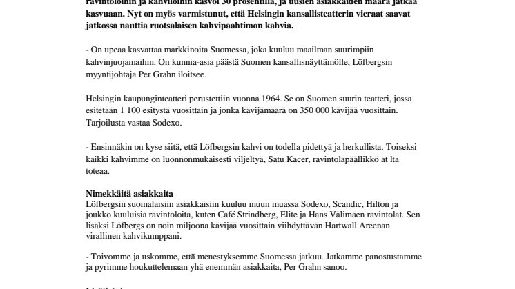 Löfbergs ottaa paikan Suomen kansallisnäyttämöllä 