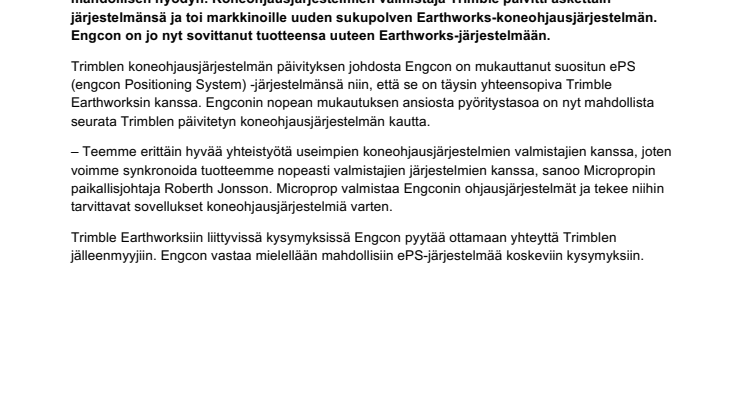 Engcon tukee nyt Trimblen uutta koneohjausjärjestelmää