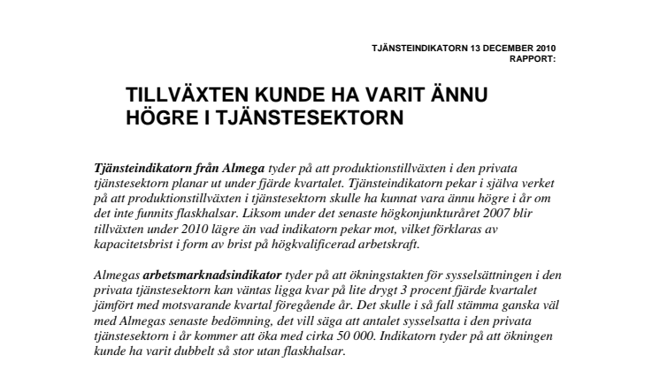 Almegas Tjänsteindikator 4 kv 2010