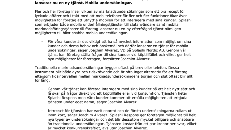Splashi lanserar mobil marknadsundersökningstjänst