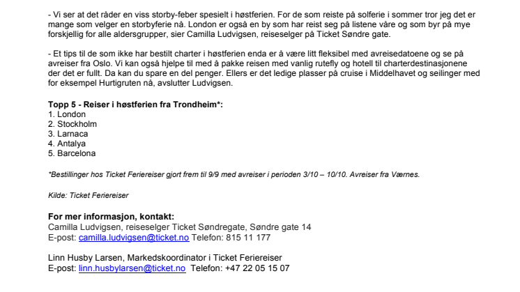 Storby-feber i høstferien fra Trondheim