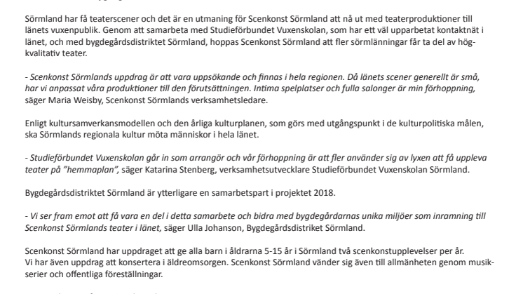 Scenkonst Sörmland och bildningsförbund samarbetar i Sörmland